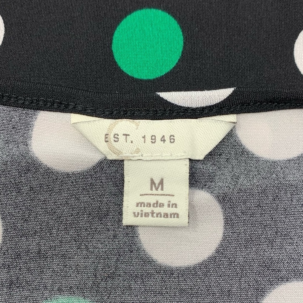 C EST. 1946 Casual Top blouse 3/4  sleeves Black Green Dots Women’s size M - Picture 6 of 9